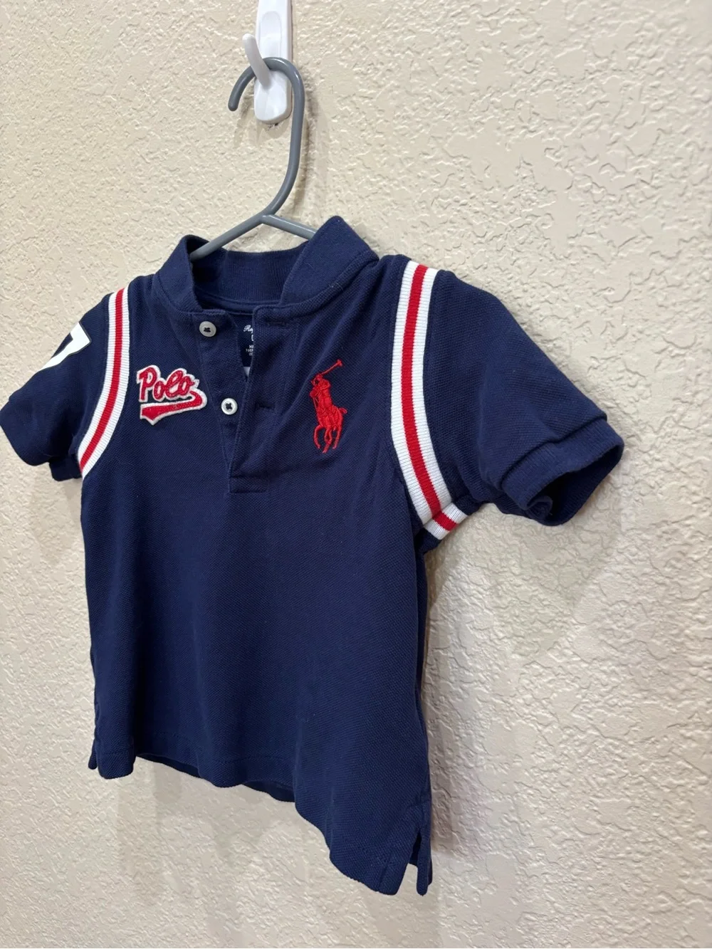 Ralph Lauren Baby Boy Cotton Mesh Baseball Shirt Navy Sz 12M Preppy Sporty